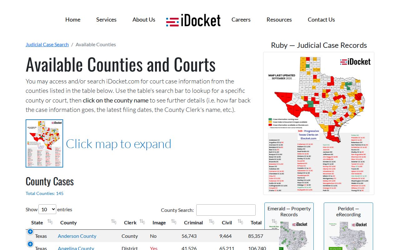 King County warrant lookup context: vendor table showing available court case sets