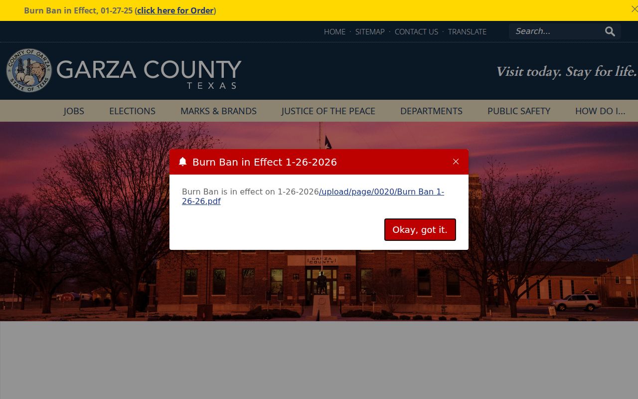 King County arrest warrant context: Garza County receiving-jail contact page