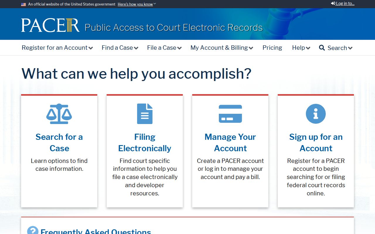 King County most-wanted research: federal PACER docket-access landing page