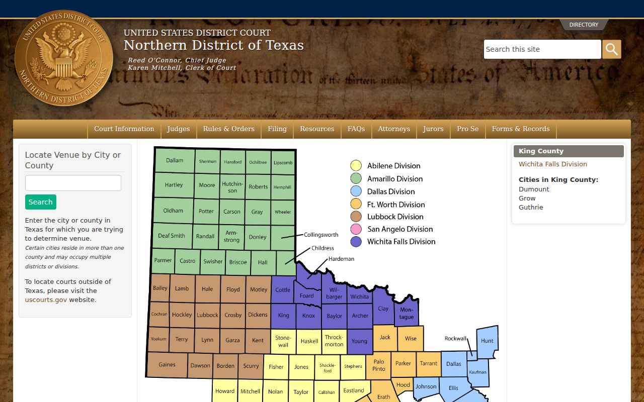 King County most-wanted research: federal venue locator for the Northern District of Texas