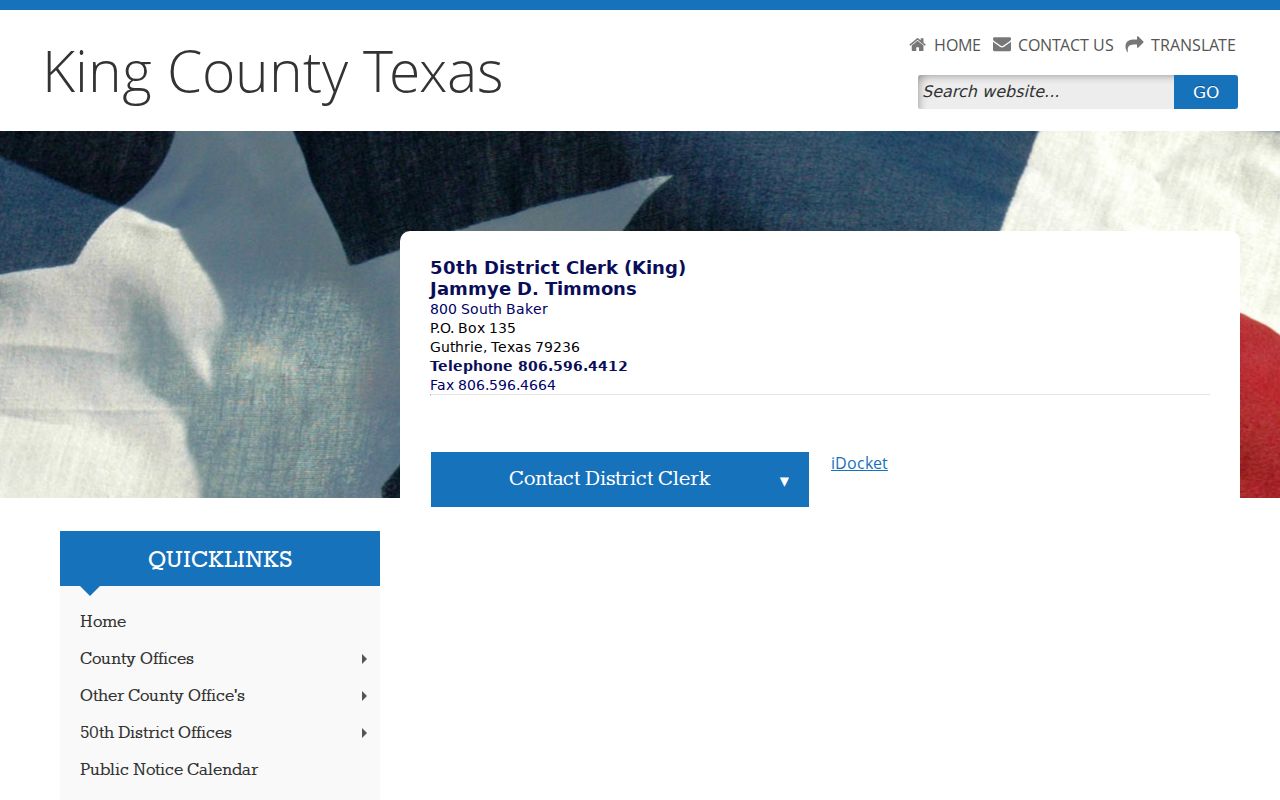 King County district warrant records: District Clerk page for the 50th Court